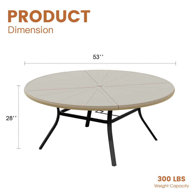 6-Person Aluminum Round Patio Dining Table, Sandshell