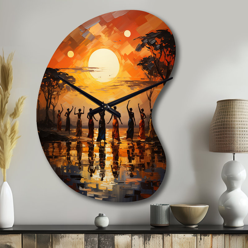 African Savannah Melody II - Art africain, forme unique en métal, horloge murale, Petit