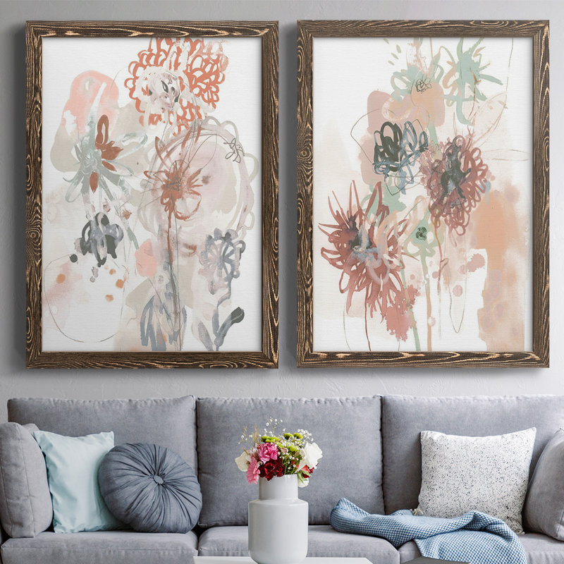 Toile encadrée Petal Drift III-Premium - prête à être accrochée, H 27,5 po x l 75 po x P 1,5 po, Noyer