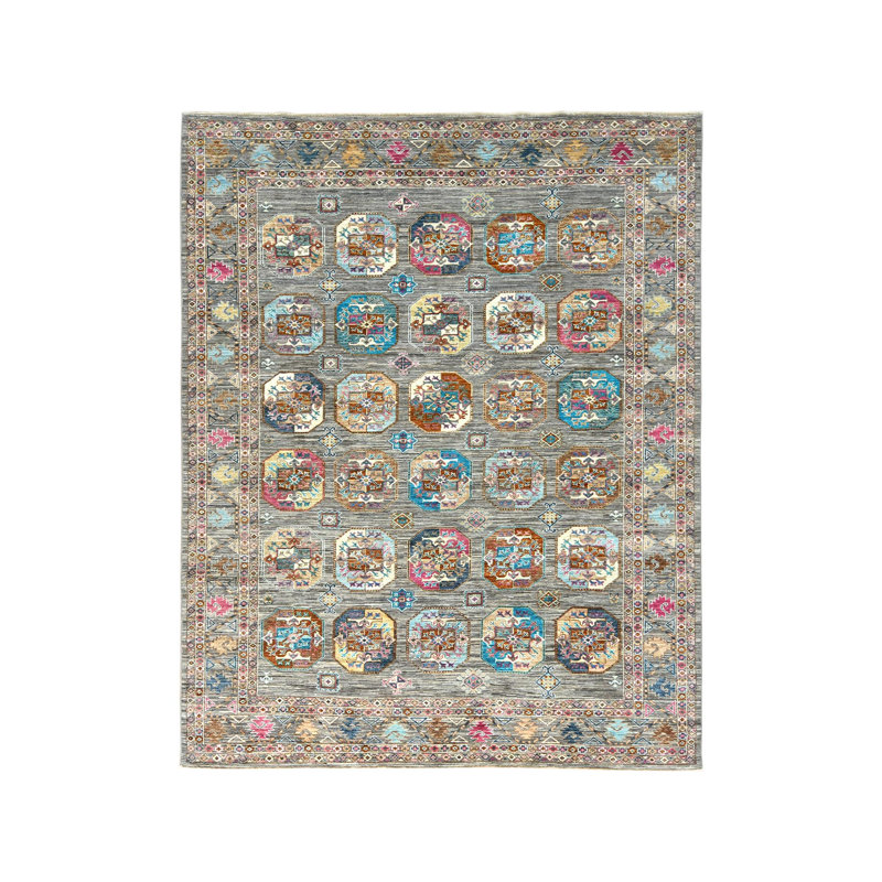 Tapis super Kazak afghan noué à la main en laine douce gris pierre 7 pi 10 po x 10 pi 1 po 4D9IE9F9414D4D15AB79E40E41C9A50D