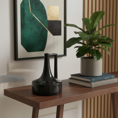 Vase en céramique noir 8 "