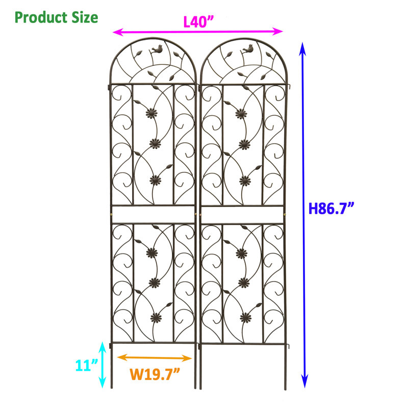 Paquet de 2 treillis de jardin en métal antirouille de 86,7 po x 19,7 po, fleurs d'extérieur pour plantes grimpantes, brun, assemblage rapide, fabrication solide, paquet de 86,7 po x 19,7 po, plantes à l'extérieur, support, fabrication facile