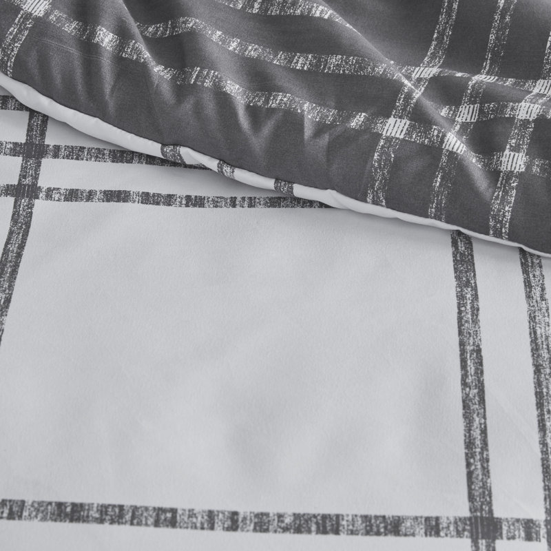 Twin XL White and Gray Microfiber Reversible Comforter Set