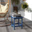 Table carrée bleue de 38 cm pour terrasse, véranda, balcon ou jardin, pouvant supporter jusqu'à 50 kg.