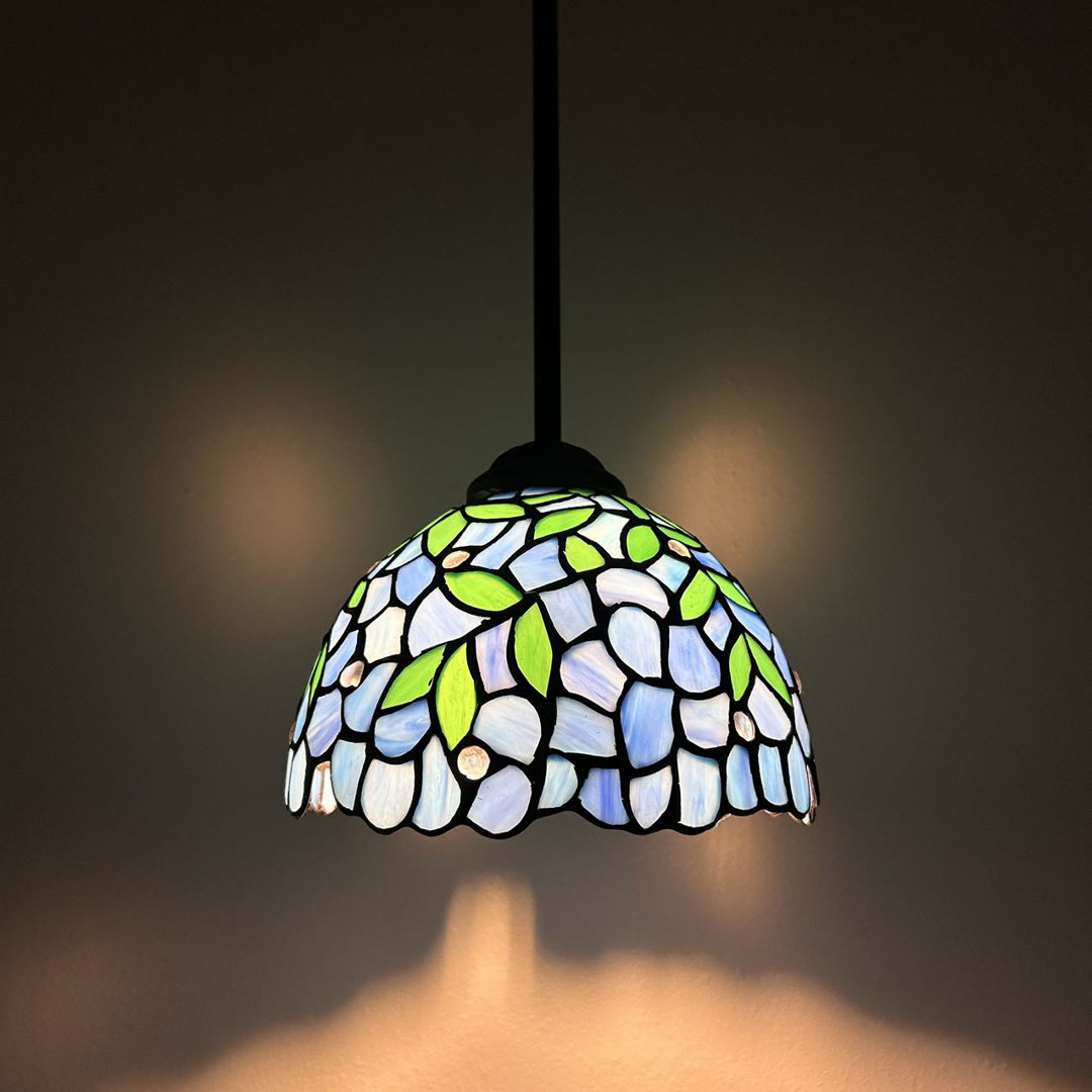 Simonson Tiffany Mini Hanging Lights Blue Stained Glass Green Leaves LED Bulb Included 8"W*8"D*60"H Fleur De Lis Living