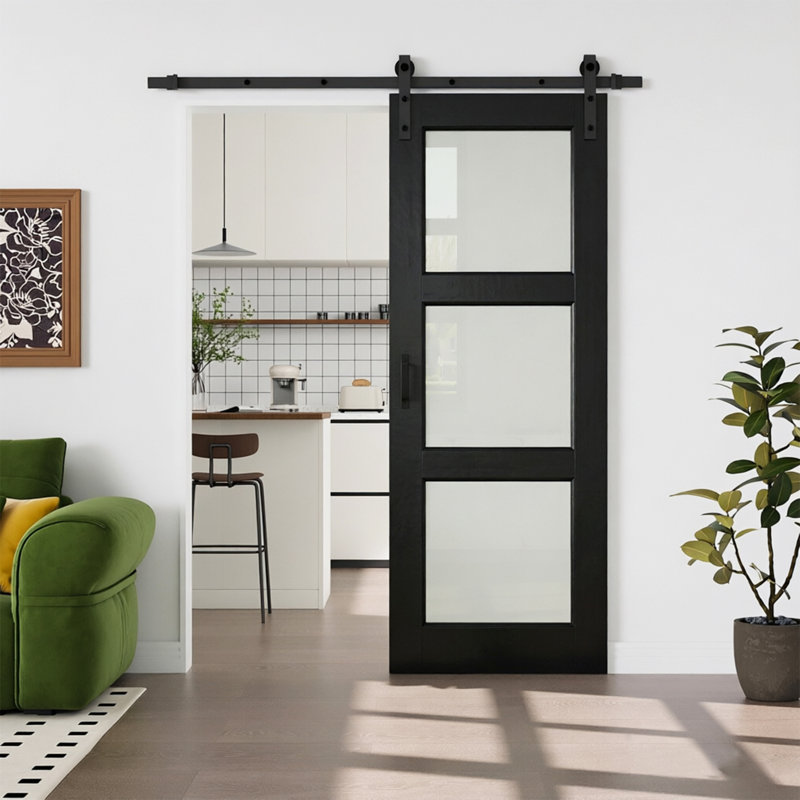 Aucun assemblage requis, porte de grange coulissante en verre givré 3-Lite et portes de garde-robe en bois manufacturé