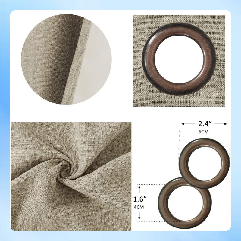 Rideaux occultant en lin pour rideaux isolants et isolants avec œillets pour chambre à coucher / salon, Taupe clair