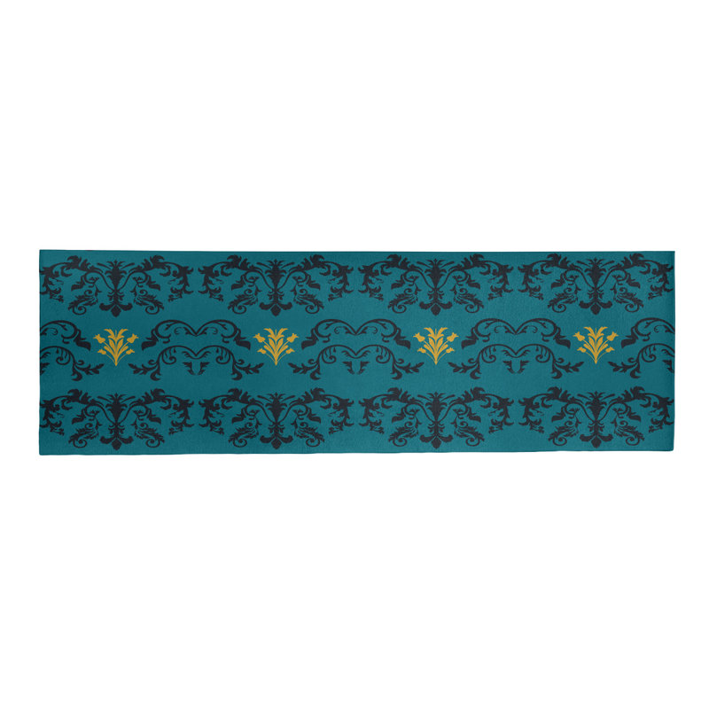 Tapis de couloir damassé bleu