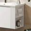 Meuble-lavabo mural moderne et polyvalent de 91 cm (36 po) avec lavabo en céramique, meuble-lavabo suspendu avec poignées à 45 degrés, portes à fermeture douce et 2 étagères latérales ouvertes, grand espace de rangement, blanc