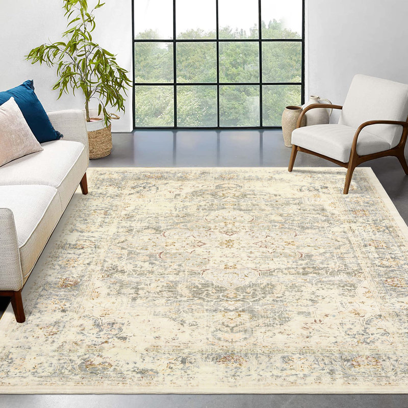 Extra 10x13 Living Room Area Rug Distressed Washable Rug Vintage Floor Carpet Non Slip Backing Foldable Accent Rug for Home Office Light Brown