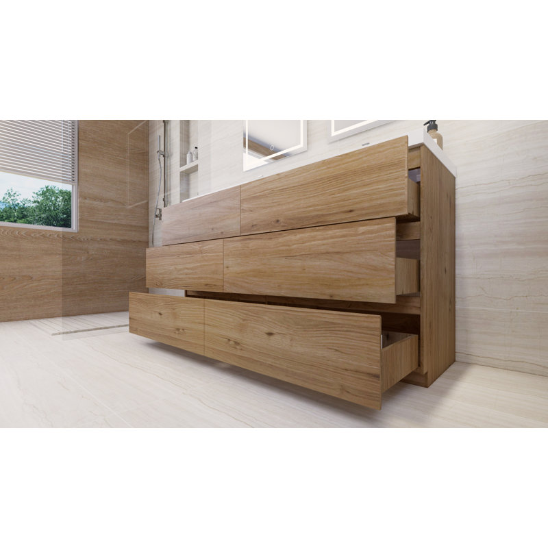 Ferrante 59.05'' Double Bathroom Vanity with Acrylic Top, Natural Oak