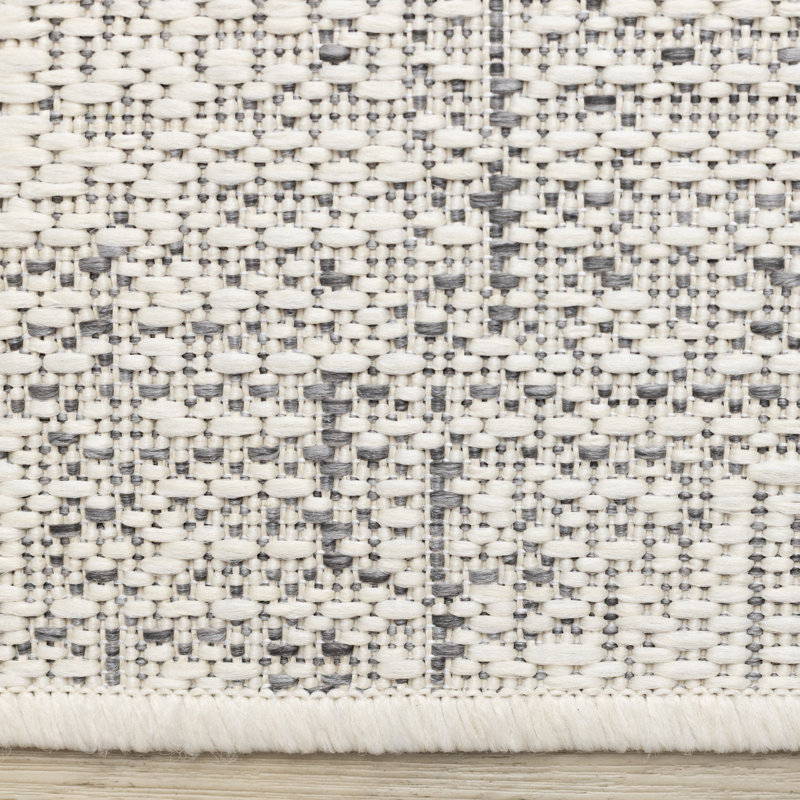 Tapis d'intérieur / extérieur à motif géométrique gris et blanc scandinave, 6 pi 7 po x 9 pi 6 po