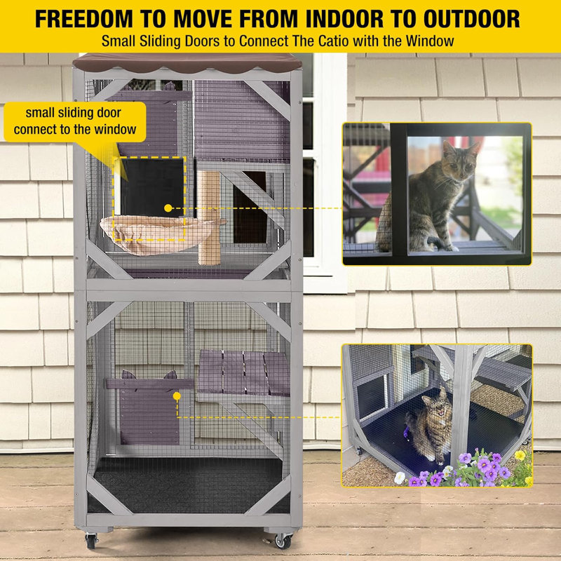 Camdyn Outdoor Cat Catio Enclosure with Wheels, Movable Outdoor Cat House Cat Cage with Upgraded Resting Box, Waterproof Cover