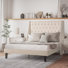 Cambridge Upholstered Tufted Wingback Platform Bed with Solid Deck (8" Leg), Queen Size