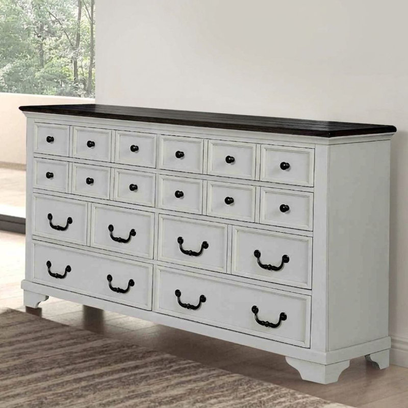 Commode large 8 tiroirs blanche et brun foncé Quenburga