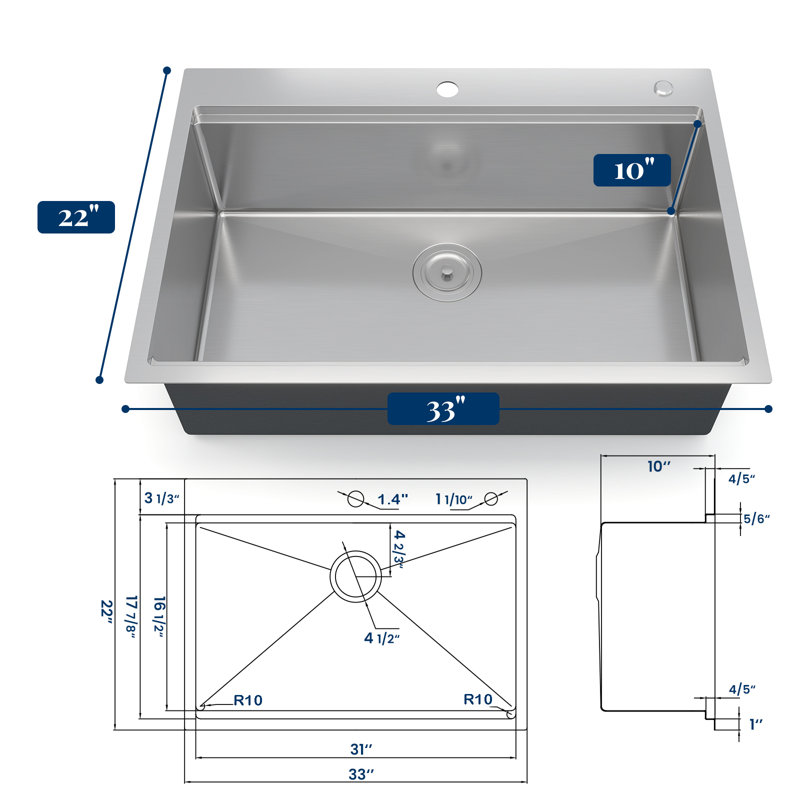33*22*10" Workstation Kitchen basin Single basin with steps brushed bamboo cutting board drain basket drainer bottom net roller shutter