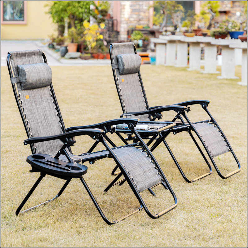 Portable Zero Gravity Chair Set With Side Table For Various Occasions, Gray