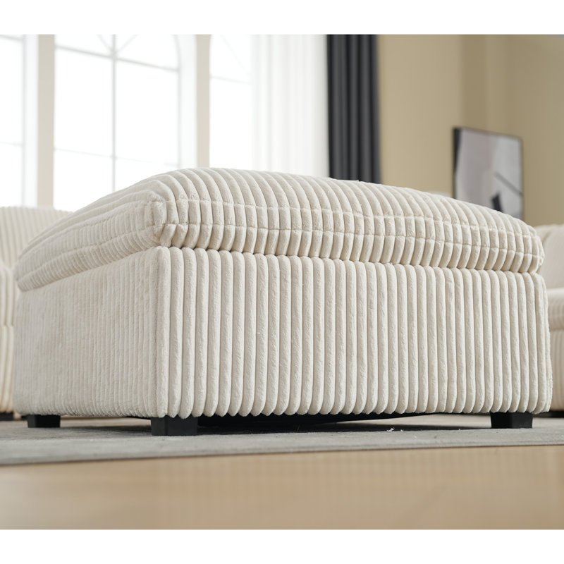 Milred Power Corduroy Reclining L-Shaped Sectional Symmetrical, White Corduroy