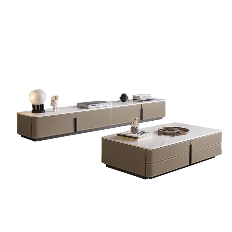 Meuble télé et table basse sur pied, Gris beige