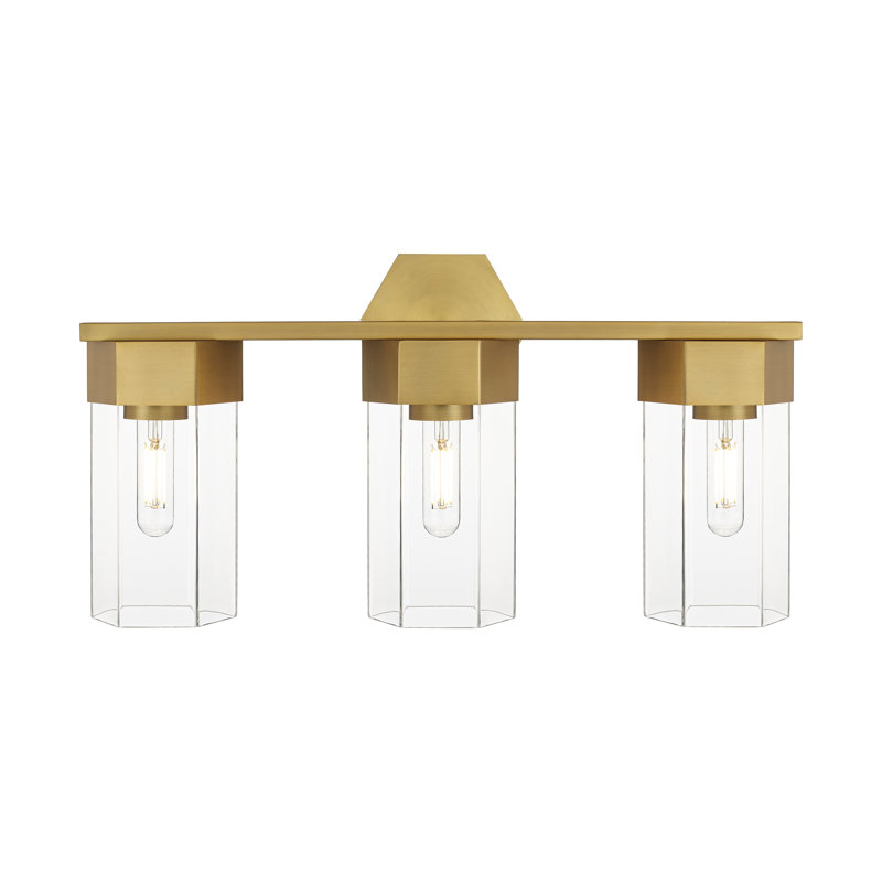 Éclairage pour meuble-lavabo mural 3 lumières 9 po Claverack, Transparent, Laiton brossé