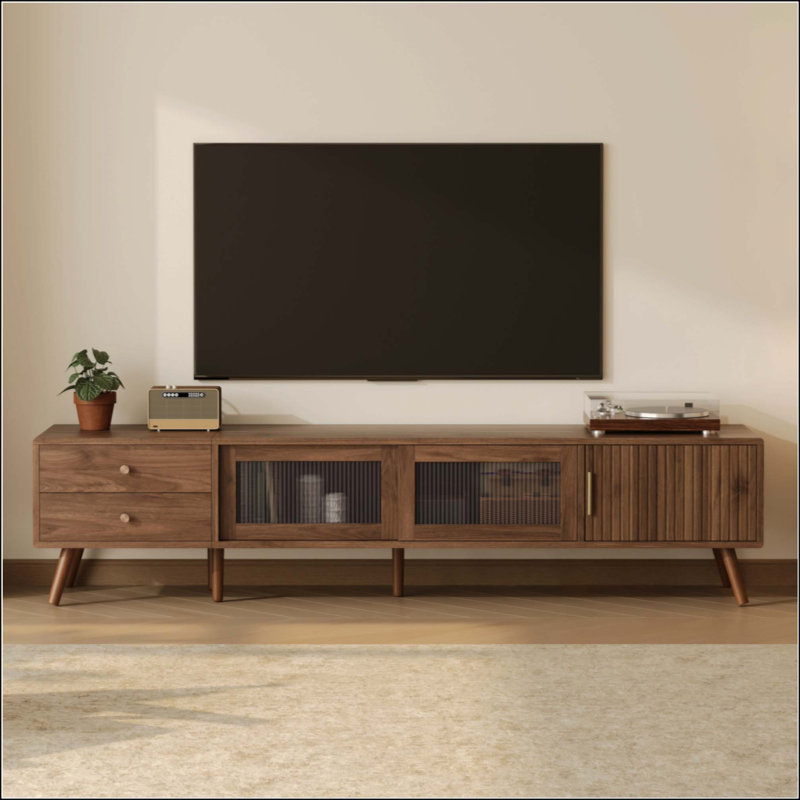 Meuble télé avec portes en verre pour téléviseur de 85 po ou moins Modern Modern