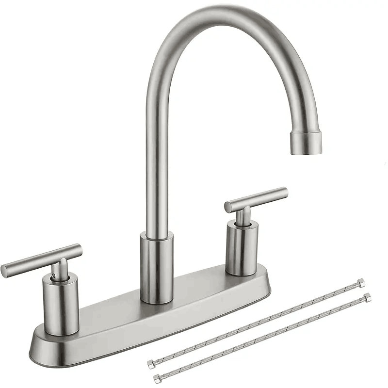 8 inch Centerset Kitchen Faucet 3 Hole 2 Handle Swivel Sink Mixer, Brushed Nickel