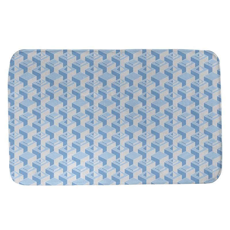 Tapis de bain géométrique antidérapant à motif de gratte-ciels, l 21 po x L 34 po, Bleu sarcelle / Gris