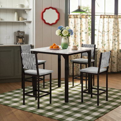 Ensemble 5 pièces de table de salle à manger carrée, mobilier de table de cuisine moderne de style Mid-Century pour la salle à manger, coin-repas, plateau compact avec panneau de particules, 4 chaises rembourrées en velours, structure en métal