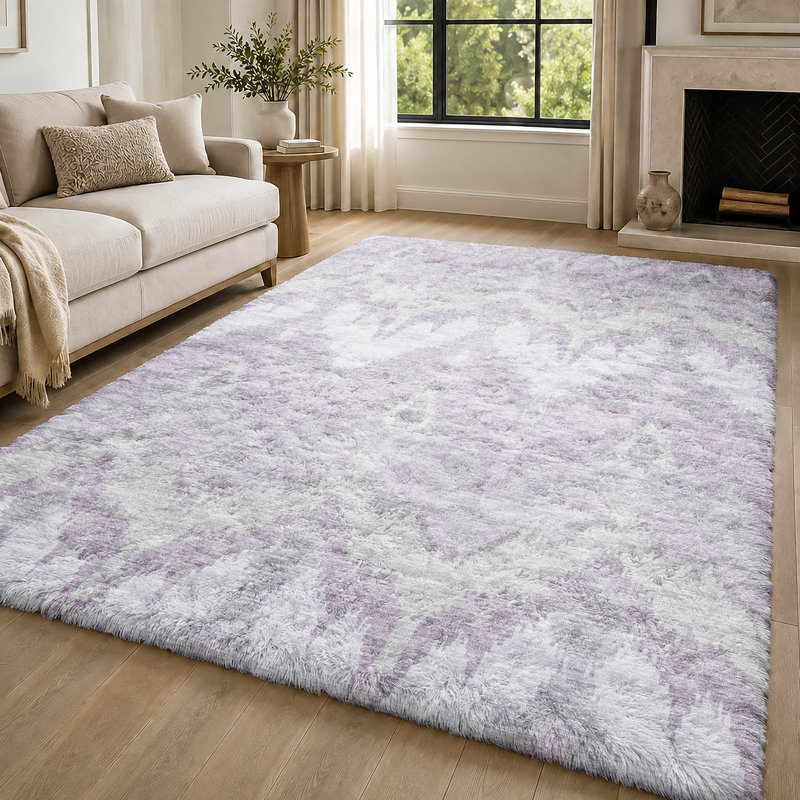 Tapis Dream Shag ADS743 Ikat lavable à la machine de qualité supérieure, Lavender, 10' x 14'