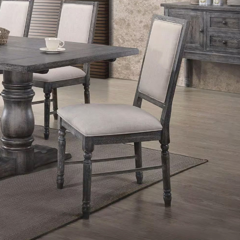 Ensemble de 2 chaises de salle à manger rembourrées en lin, crème et gris patiné