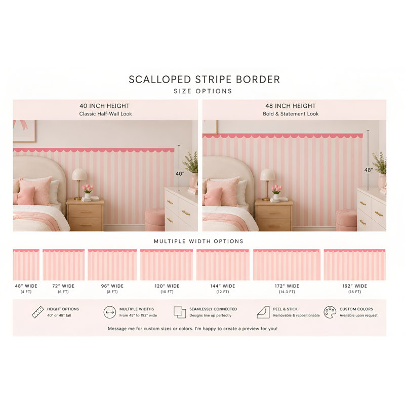 Adhésif décoratif à bordure festonnée 48 po de large orange et rose, 48 po de hauteur, L 48 po x H 48 po, Combo orange / rose