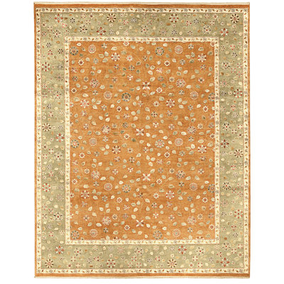 High-Quality Hand-Knotted Rust And Green Area Rug