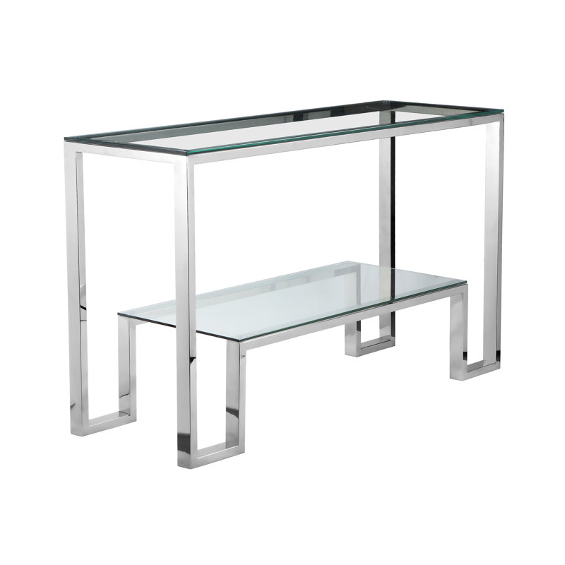 Laurence 53'' W Glass Console Table, High Polish Steel