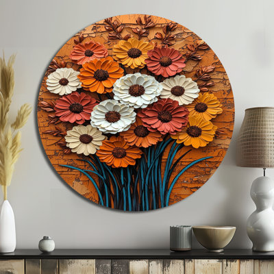 Automne fleurs de renoncule - campagne murale ronde en métal