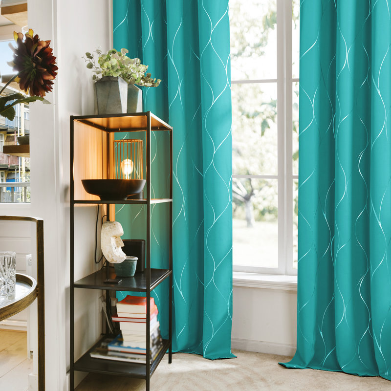 Kellda Thermal Room Darkening Polyester Curtain Panels, 42" W x 84" L, Turquoise
