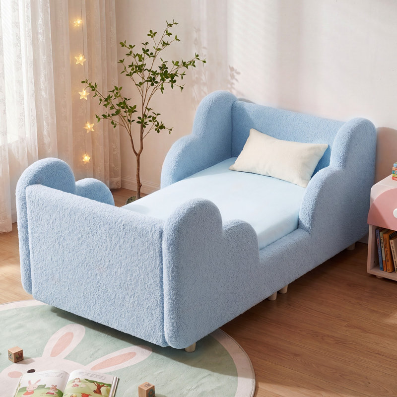 Lit nuage pour tout-petits (2 à 7 ans) - Lit de garde-corps amovible en velours (blanc / rose / gris), Bleu