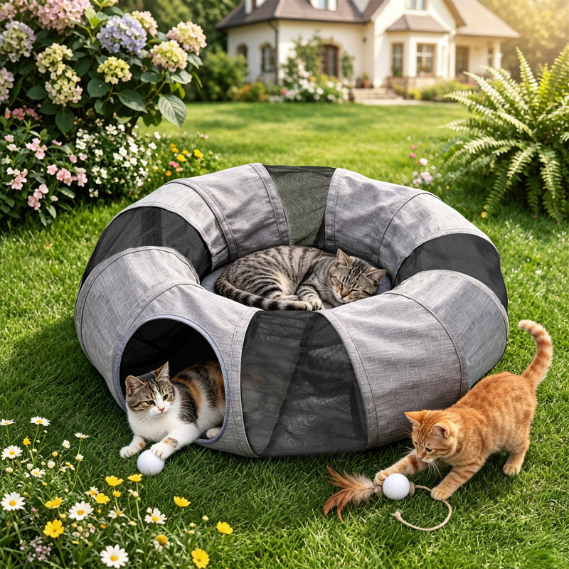 Tunnel pour chat et lit douillet 2-en-1