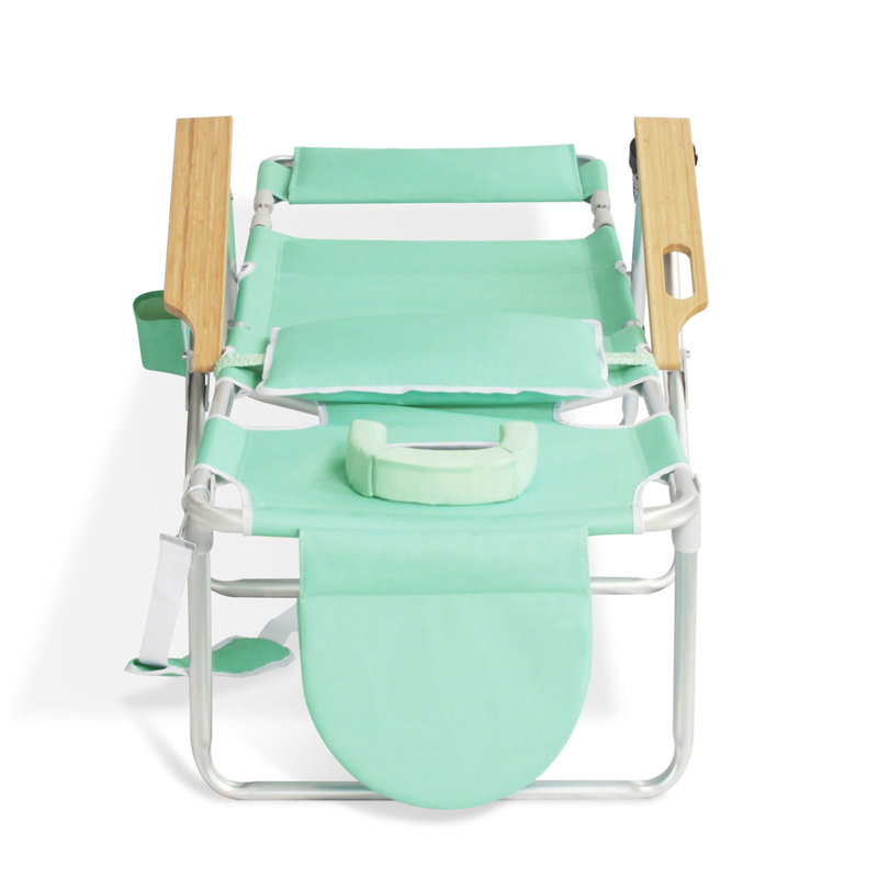 Teal Aluminum and Wood Adjustable Beach Lounger with Arms