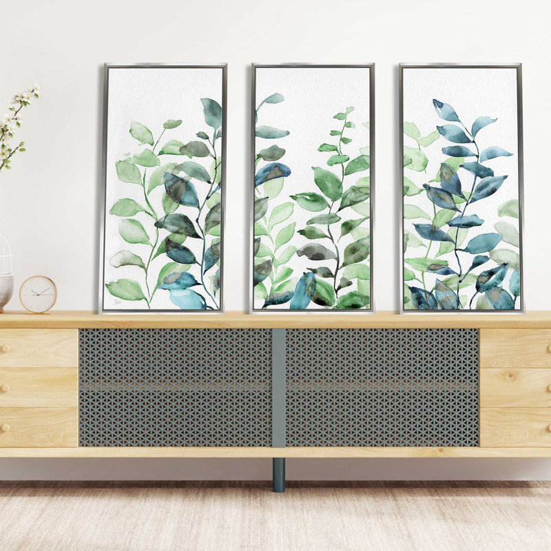 Cascade par Nan - 3 pièces sur toile, cadre flottant, H 33,5 po x l 52,5 po x P 2 po