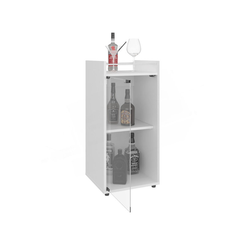 Armoire de bar 2 portes Theba, tablette ouverte et design compact, rangement pour bar moderne, Blanc