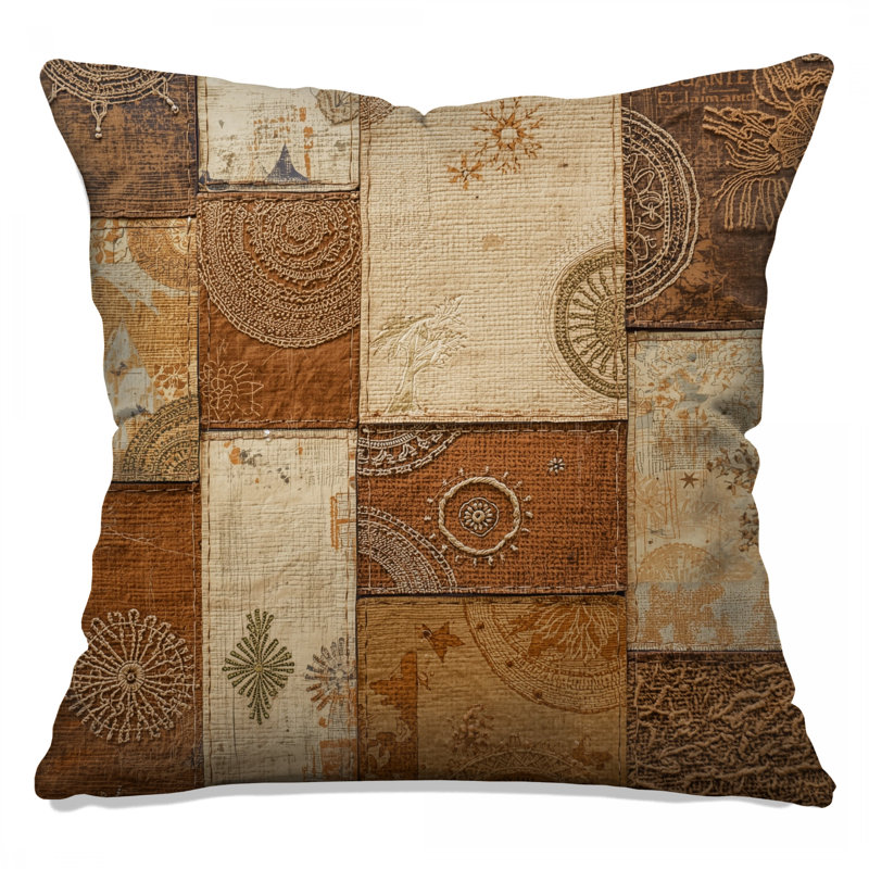 Patchwork Fabric Pattern Double Sided Throw Pillows, 16 x 16 inches