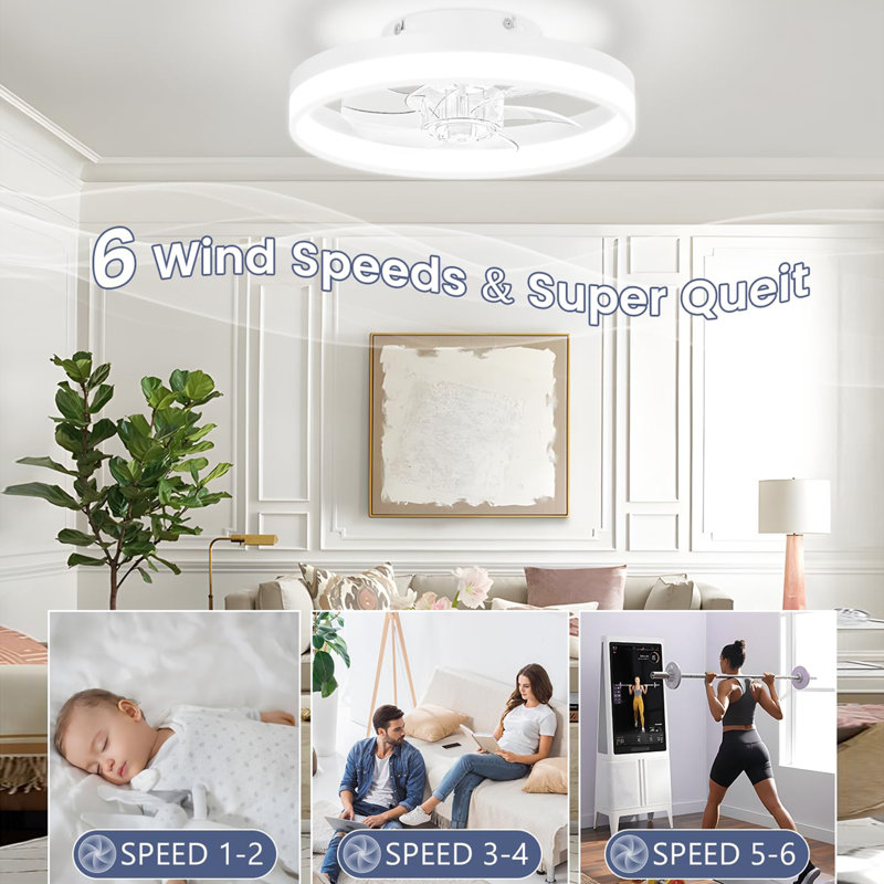 13 inch Small Ceiling Fans with Lights and Remote, White, White