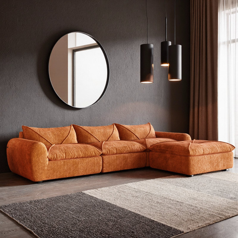 Cadre en éponge haute densité, bordure décorative à tirette, repose-pieds à mouvement libre, assemblage nul, extension complète de 72 heures, orange moderne