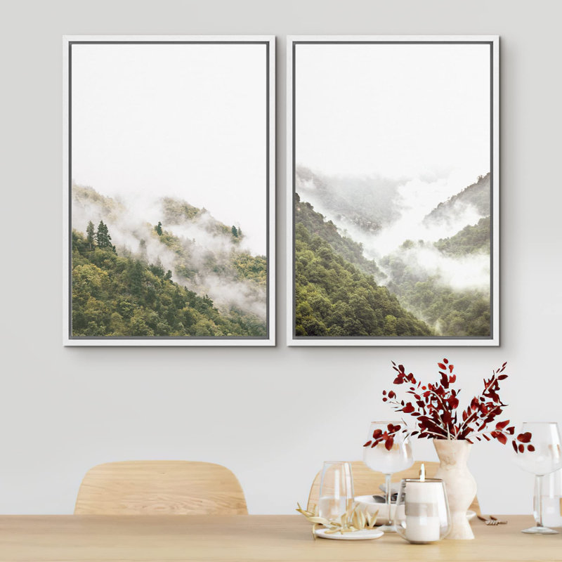 Forêt, forêt, montagne, vue aérienne, brouillard, vert, forêt, nature, paysage rustique, H 36 po x l 48 po, Blanc