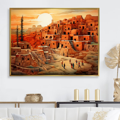 Native Glorious City Landscape - Native American Art, reproduction d'art encadrée