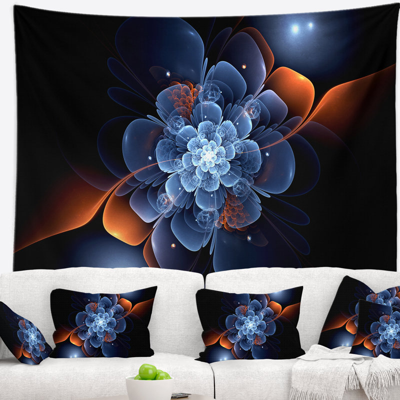 Tapisserie fleur fractale avec flamme orange, H 32 po x l 39 po
