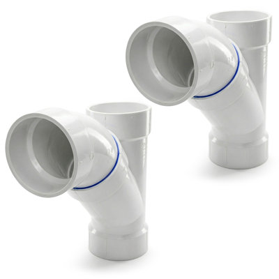 6 po. Ensemble de 2 pièces en PVC 2 pièces Wye & Hub à coude 45 ° 1/8 Bend, drain en PVC blanc, raccord d'évacuation et d'évacuation, (paquet de 2)