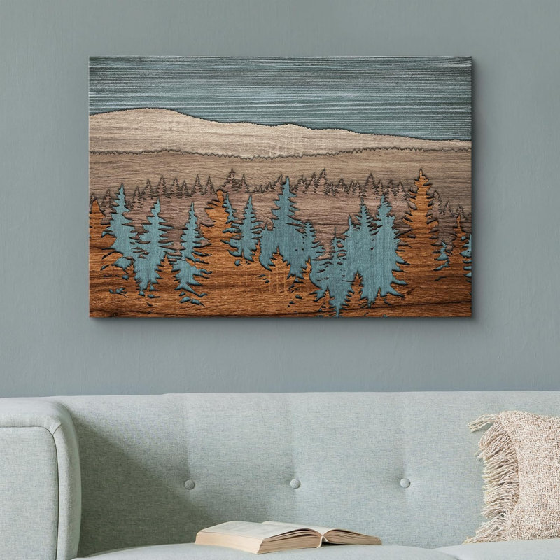 Western, effet de bois, paysage, panneau de grain de pin foncé, arbre, nature, art moderne, grand mur, salon, chambre à coucher, impression sur toile