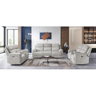 3-piece Upholstered Power Reclining Living Room Sofa Set(1 Recliner Sofa And 2 Recliner Loveseat) by Red Barrel Studio