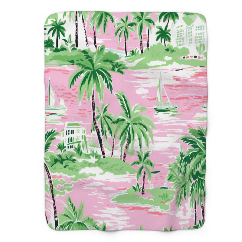 Motif de balise maritime - 1 pièce Sherpa Premium, L 60 po x L 80 po, Palmiers tropicaux élégants